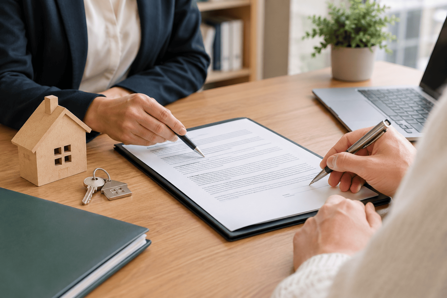 Firma de un contrato de alquiler con documentación y garantías revisadas